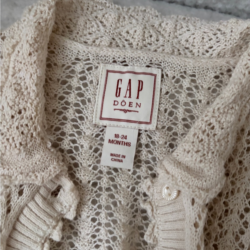 Doen & Gap Cream Openwork Ruffle-Trim Cardigan - Picture 2 of 3